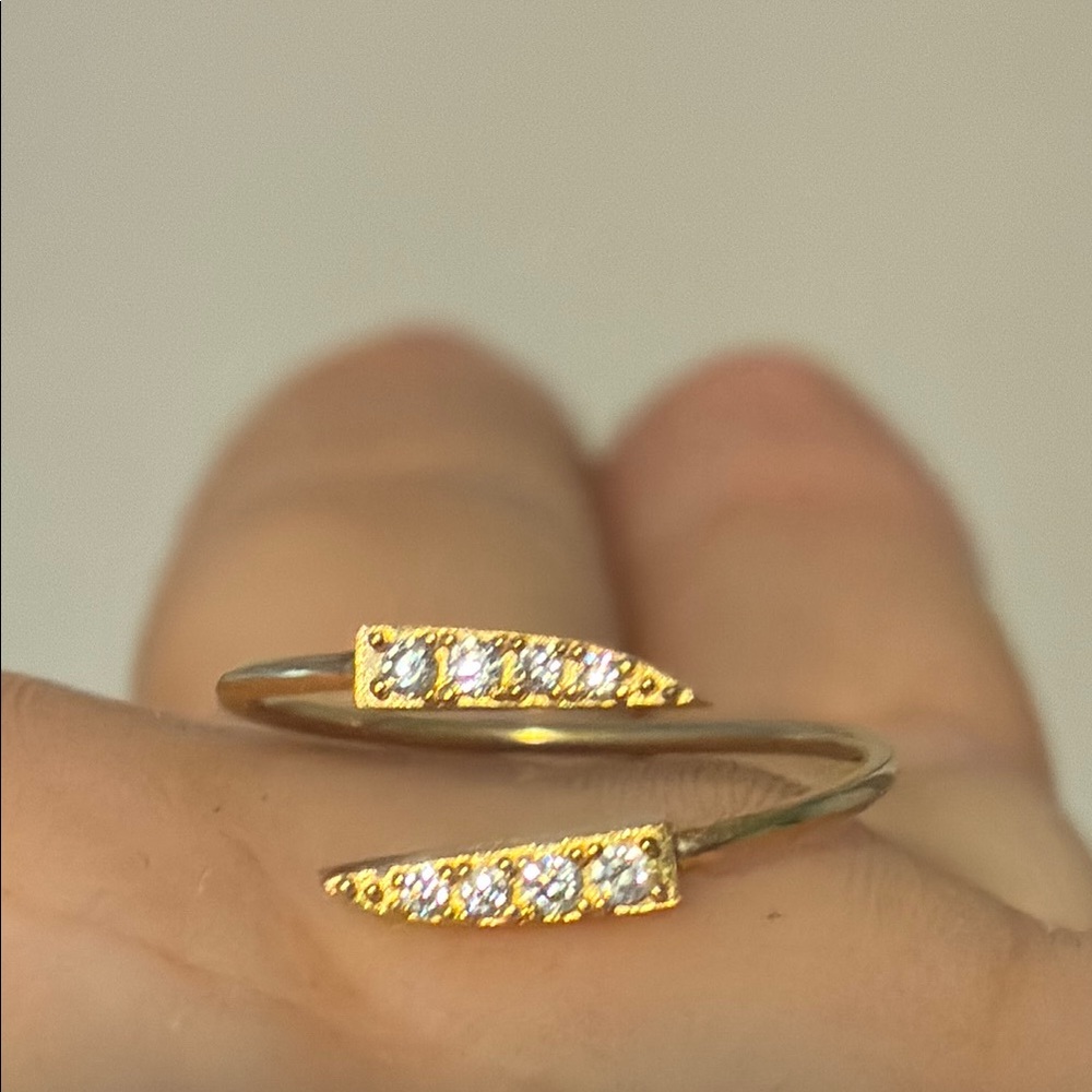 10k Yellow Gold Round Brilliant Diamond CZ Adjustable Asymmetrical Wrap Ring